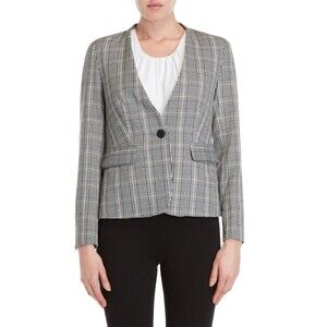 Premise Studio Boyfriend Blazer In Grey Plaid Size Petite 12 (12P) $140